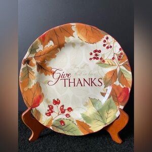 222 Fifth Harvest Festival Porcelain Plate - 
w/wooden stand